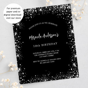 Birthday black silver glitter budget invitation flyer