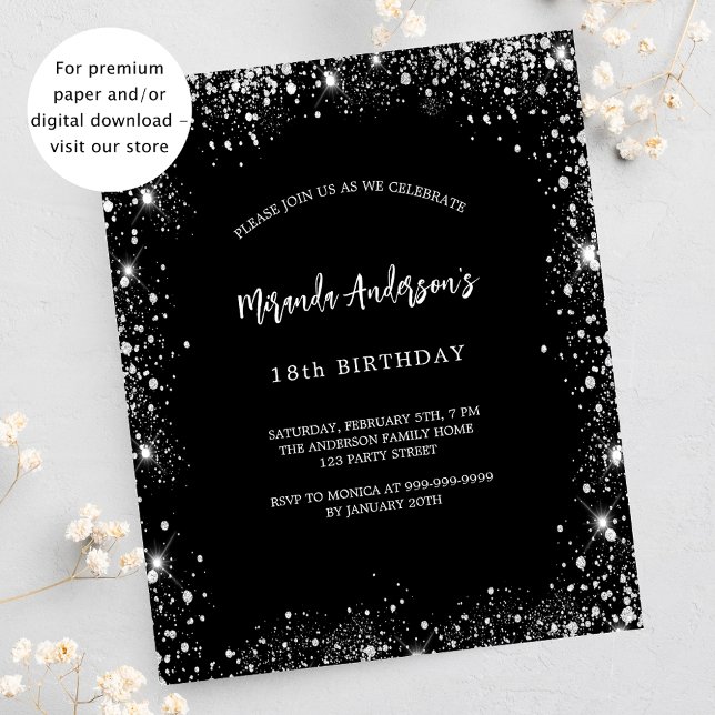 Birthday black silver glitter budget invitation flyer (Creator Uploaded)