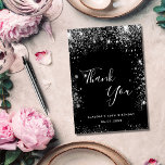 Birthday black silver glitter dust elegant thank you card<br><div class="desc">A thank you card for a 50th (or any age) birthday. A black background colour,  decorated with faux silver glitter. On front large white coloured hand lettered script and the text: Thank You,  your text,  title and a date. 
Back: Template for Your thank you note and name.</div>
