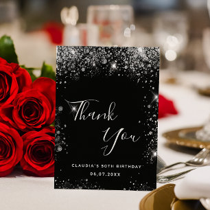 Birthday black silver glitter dust elegant thank you card