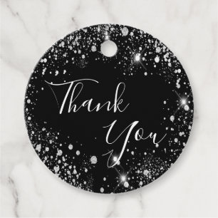 Birthday black silver glitter dust thank you  favour tags
