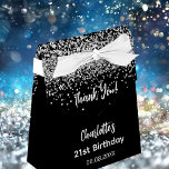 Birthday black silver glitter name thank you favour box<br><div class="desc">An elegant and glamourous birthday,  any age.  A black background with faux silver glitter,  sparkles. With the text: Thank You!  Personalise and add your name age and a date. White letters.   The name is written with a trendy hand lettered style script.</div>