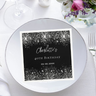 Birthday black silver glitter sparkles napkin