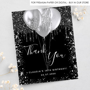 Birthday black silver glitter thank you budget flyer