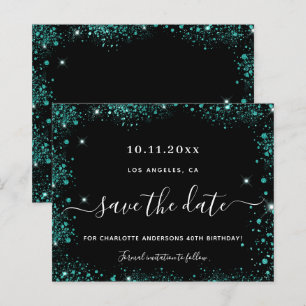 Birthday black teal green save the date card