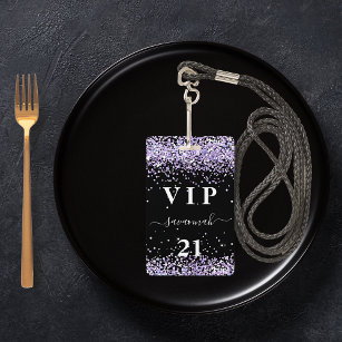 Birthday black violet lavender vip invitation ID badge
