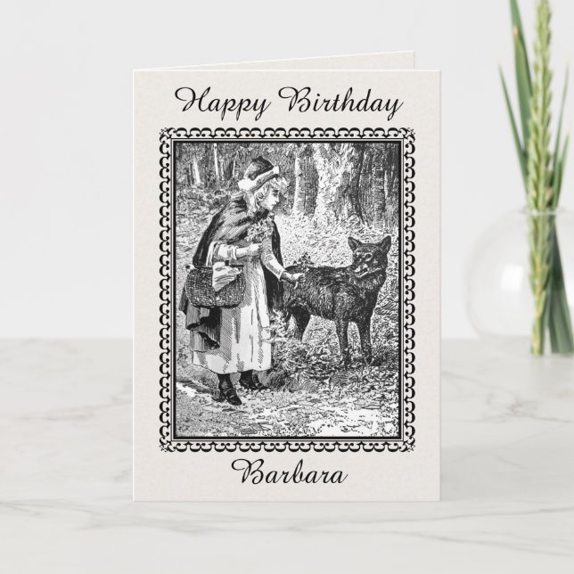 Birthday Black white Drawing Riding Hood With Wolf Card (Front)