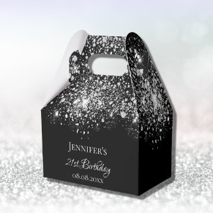 Birthday black white glitter monogram thank you favour box