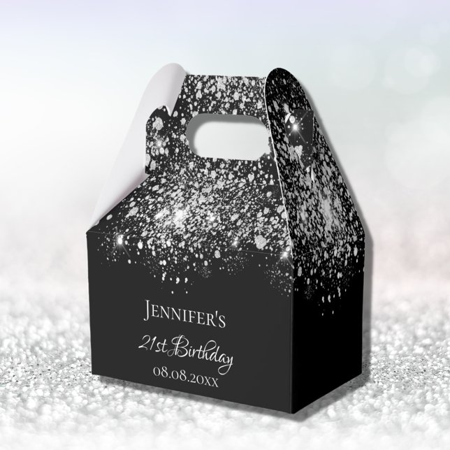 Birthday black white glitter monogram thank you favour box (Creator Uploaded)