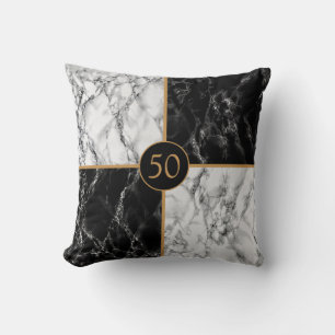 Birthday Black White Marble Add Age Years / Letter Cushion