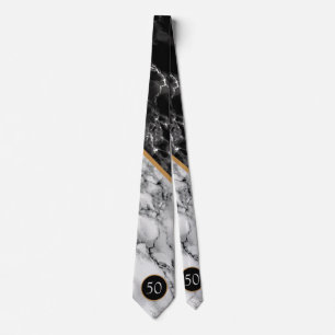 Birthday Black White Marble Stone Modern Neck Tie