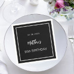 Birthday black white minimalist men guy napkin<br><div class="desc">A black background decorated with a white frame.  Personalise and add a date,  name,  age.</div>