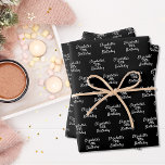 Birthday black white name script minimalist wrapping paper sheet<br><div class="desc">Black background,  white text. Personalise and add a name and age.  A modern hand lettered style script.</div>