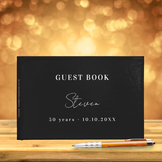 Birthday black white name simple guest book (Creator Uploaded)
