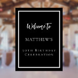 Birthday black white party welcome poster<br><div class="desc">A black background and a white frame.  Personalise and add a name and age.</div>