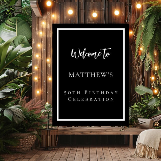 Birthday black white party welcome poster (Creator Uploaded)