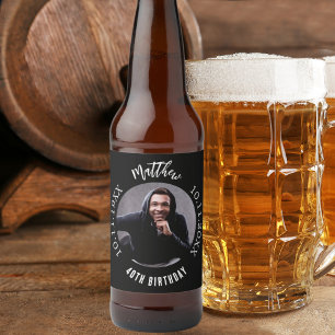 Birthday black white photo beer bottle label