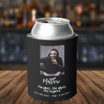 Birthday black white photo man myth legend can cooler<br><div class="desc">Personalise and add your own photo of the birthday boy/man.  The text: The name in white with a modern hand lettered style script. Personalise and add a name,  age 40 and a text.  Text: The Man,  The Myth,  The Legend. Black background.</div>