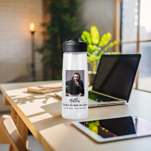 Birthday black white photo man myth legend water bottle