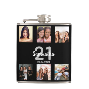 Birthday black white photo name Fun Hip Flask