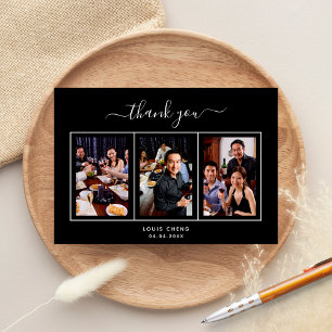 Birthday black white photo script guy men thank you card