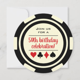 Birthday Black White Poker Chip Casino Invitation