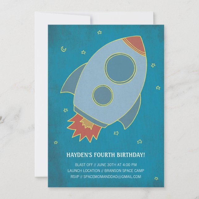 Birthday Blast Off! Children's Birthday Invitation (Front)