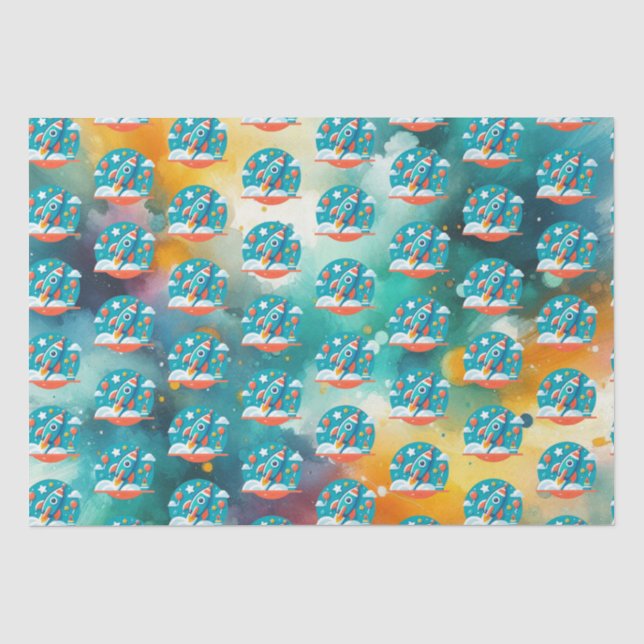 Birthday Blastoff: Rocket Ship Adventure Pattern Tissue Paper (Front)