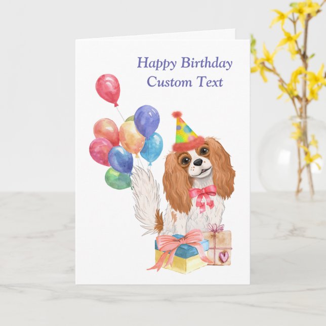 Birthday Blenheim Cavalier King Charles Spaniel  Card (Yellow Flower)