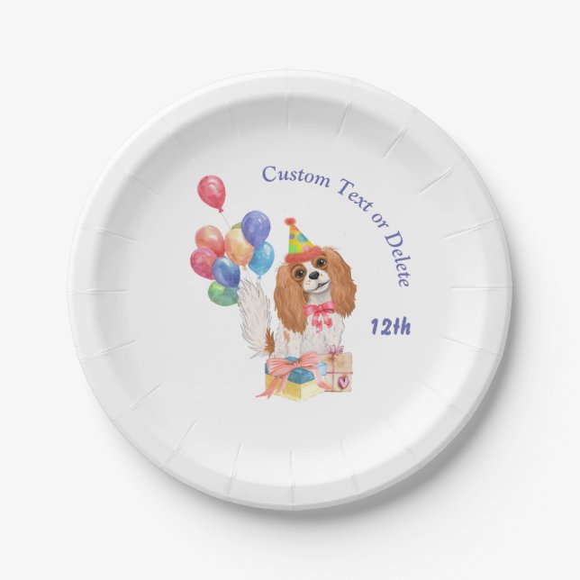 Birthday Blenheim Cavalier King Charles Spaniel  Paper Plate (Front)