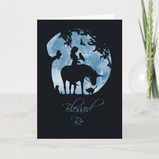 Birthday Blessed Be Wicca with Animals and Moon Card (Front)
