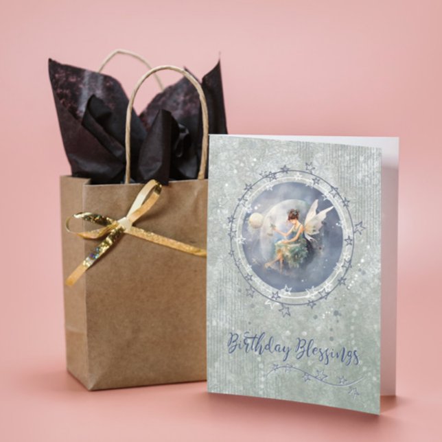 Birthday Blessings Fairy in the Moon Card (Creator Uploaded)