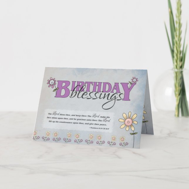 Birthday Blessings flowers & bible verse Card (Front)