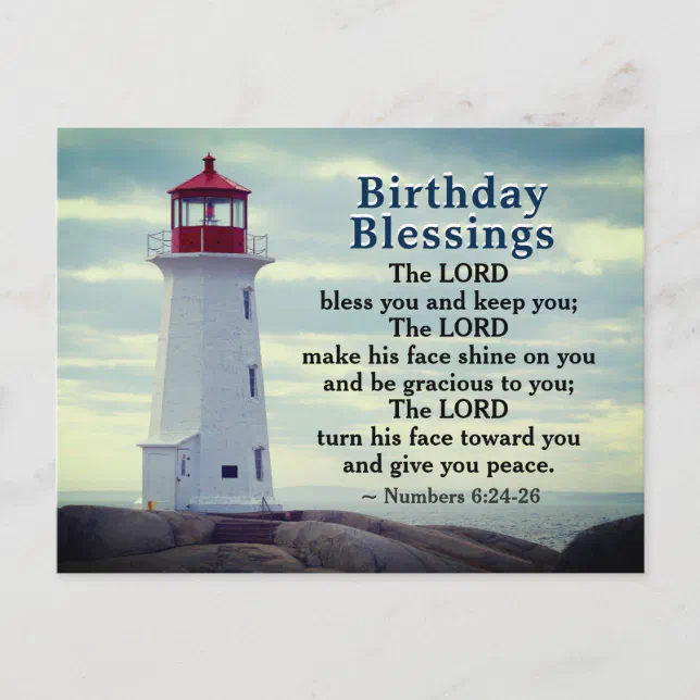 Birthday Blessings Numbers 6:24-26 Lighthouse Postcard | Zazzle