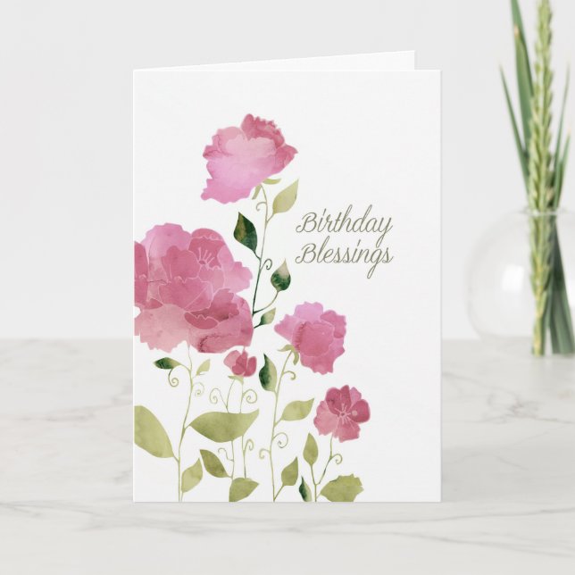 Birthday Blessings, Peonies Card (Front)