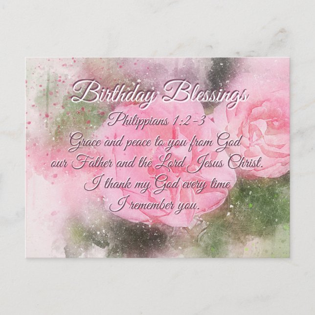 Birthday Blessings Philippians 1:2-3 Bible Verse Postcard (Front)
