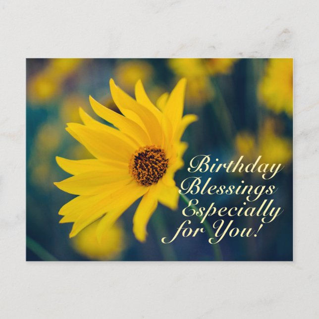Birthday Blessings Prayer Yellow Wildflower Postcard (Front)