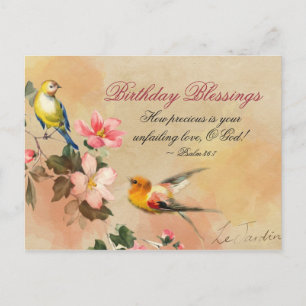 Birthday Blessings Psalm 36:7 Bible Vintage Birds Postcard