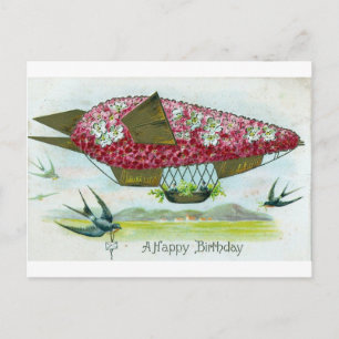 Birthday Blimp and Blue Birds Postcard