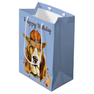 Birthday Bloodhound with Cowboy Hat   Medium Gift Bag