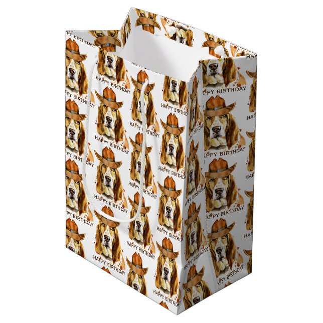 Birthday Bloodhound with Cowboy Hat  Medium Gift Bag (Front Angled)