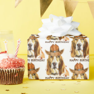 Birthday Bloodhound with Sheriff Cowboy Hat  Wrapping Paper