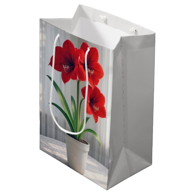 Birthday Blooming Red Amaryllis  Medium Gift Bag (Front Angled)