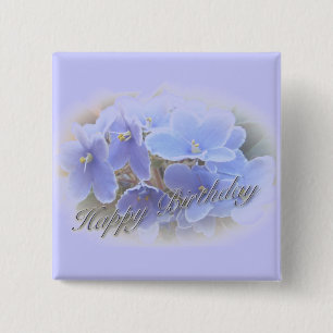 Birthday Blue African Violets 15 Cm Square Badge