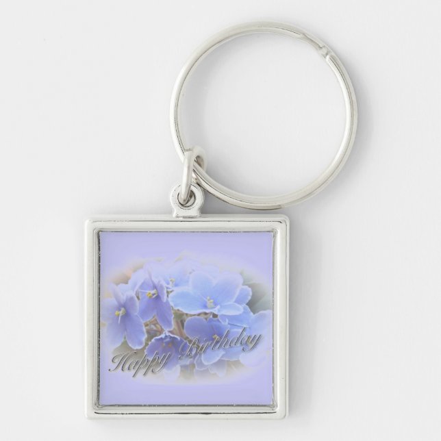Birthday Blue African Violets Key Ring (Front)