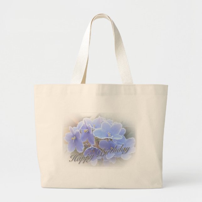 Birthday Blue African Violets Large Tote Bag (Front)