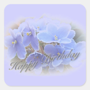 Birthday Blue African Violets Square Sticker