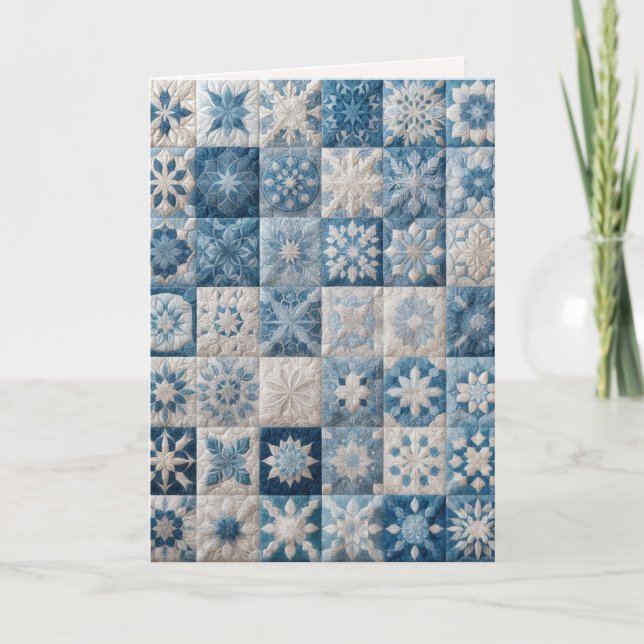 Birthday Blue and White Snowflake Quilt Card (Front)