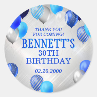 Birthday Blue Balloons Classic Round Sticker