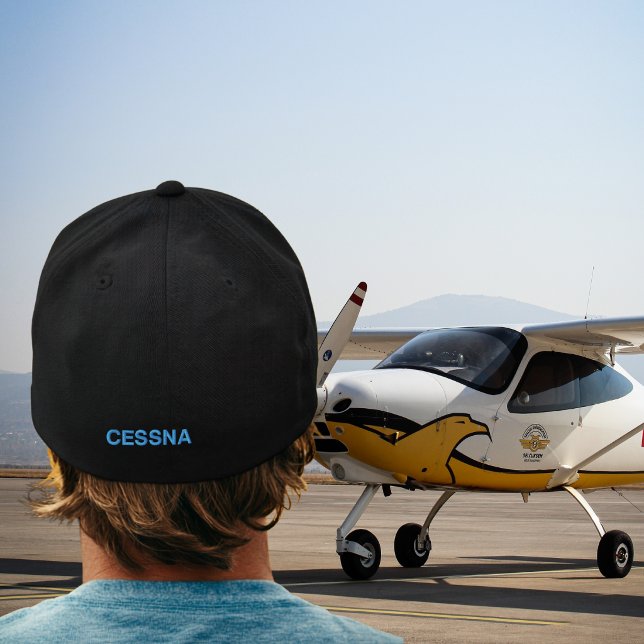 Birthday Blue Cessna Typography Simple Modern Embroidered Hat (Creator Uploaded)
